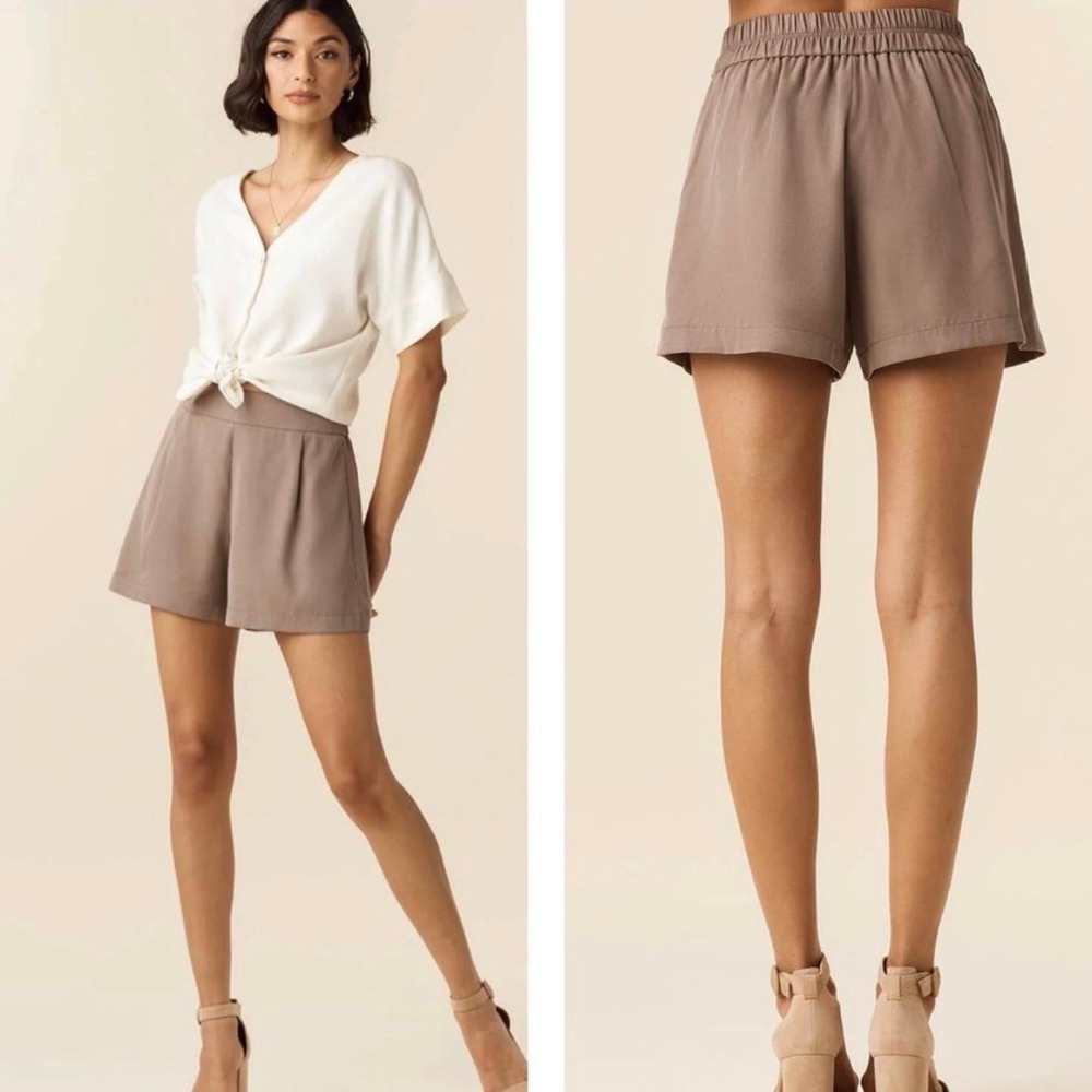 Vetta Capsule‎ Tencel High Rise Pleated Shorts Womens Small Taupe Elastic Back